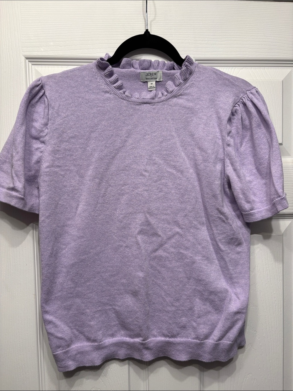 J. Crew Lavender Ruffle-Neck Short Sleeve Sweater Top